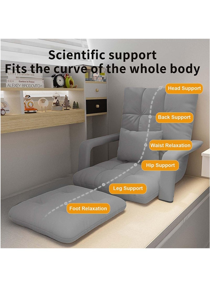 VUCATIN كرسي أرضي قابل للطي، أريكة صالة، وسادة أريكة ذات ظهر واحد قابلة للطي، سرير مبطن متعدد الزوايا قابل للتعديل، لغرفة نوم الشرفة، مع مساند ذراعين مبطنة أريكة فردية - Image 3